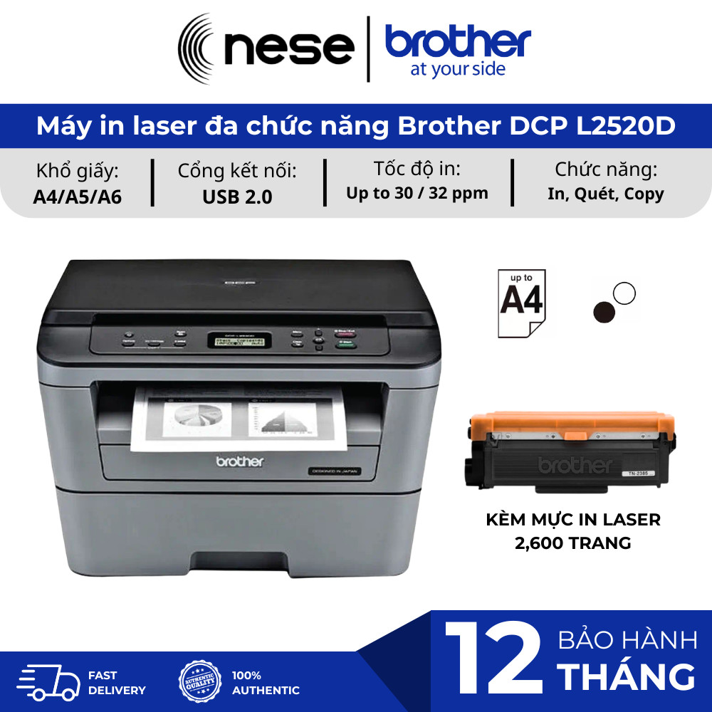 Máy in laser đa chức năng Brother DCP L2520D (In, Scan, Copy, Duplex)