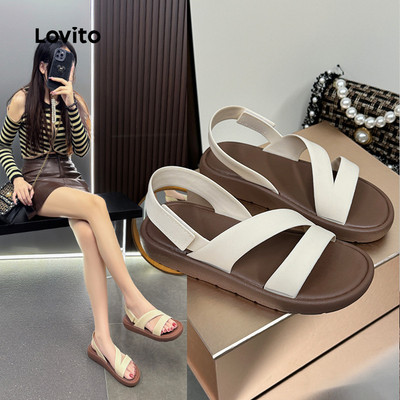 Lovito Sandal Đế Bằng Kiểu Hàn Quốc Tối Giản Phù Hợp Mọi Mùa Màu Đen Dành Cho Nữ LFA86043