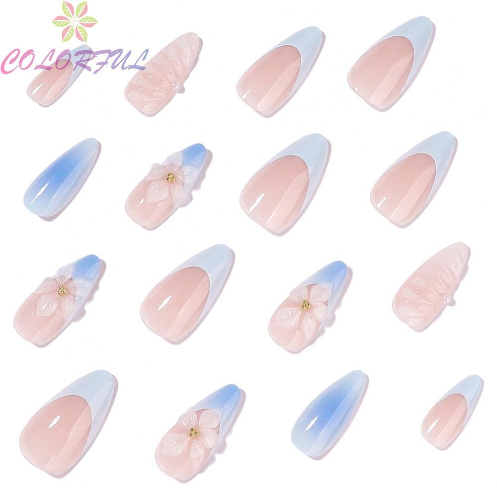 three-dimensional Floral Almond Short Press On Nails Artificial Nails wit