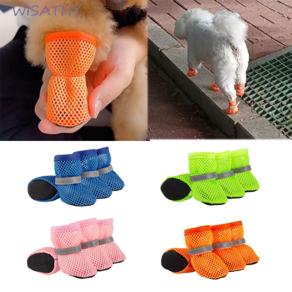 ELMER1 4 Cái / bộ Giày Lưới Cho Chó, Giày Lưới Phản Quang Chống Mài Mòn, Giày Cho Chó Rỗng Thoáng Kh