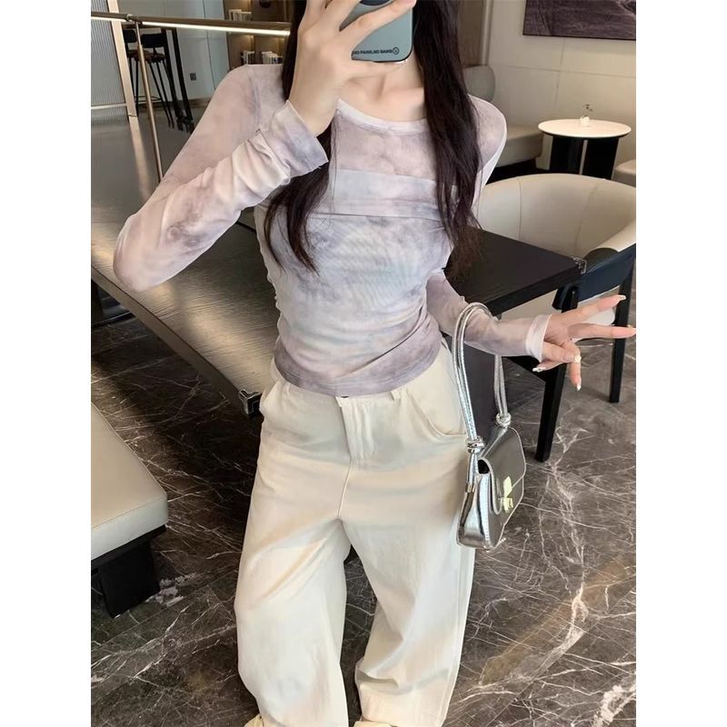 Pure Desire Wind Smudge Double-Layer Gạc Áo Nữ Dài Tay Mùa Hè Thiết Kế Mỏng Mỏng Mỏng Hơn Nhìn Kem C