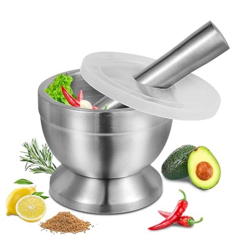 18/8 (304) Stainless Steel Mortar and Pestle Set,Mortar and Pestle with Non-Slip Base for Spice Grin