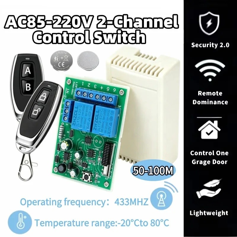 Mô-đun thu rơle RF 433Mhz AC 250V 110V 220V 2CH Công tắc điều khiển từ xa không dây đa năng cho điều