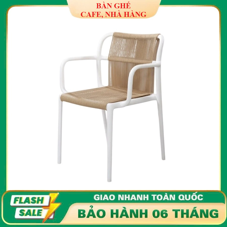 (Mua lẻ - Giá sỉ ) Ghế Cafe Khung Nhựa Có Tay Đan Dây - Thoáng Mát, Thanh Lịch Cho Cafe, Sân Vườn & 