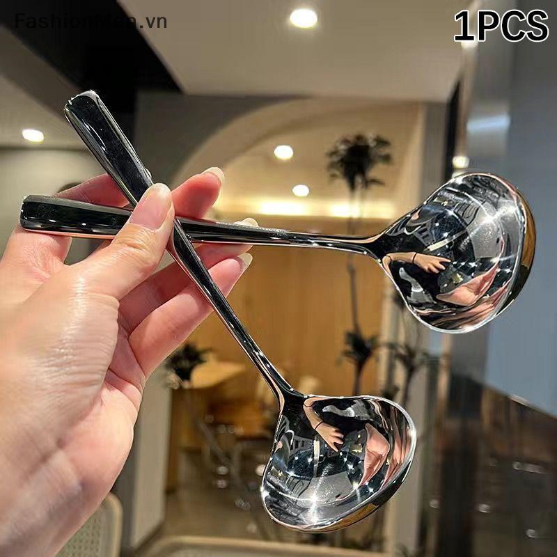 F & M Thìa Canh Inox Phong Cách Hàn Quốc Thìa Lớn Tay Cầm Dài Thìa Để Uống Súp Congee Thìa Nhà Hàng 