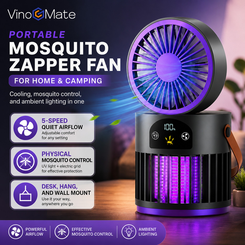 Quạt Bug Zapper có thể sạc lại 6 trong 1 có đèn ngủ LED, có chức năng làm mát 5 tốc độ, màn hình kỹ 
