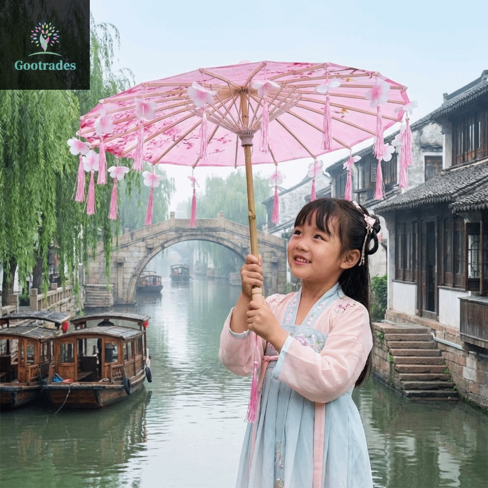 Ô dù tua rua vải GOOTADES, Ô cổ Trung Quốc phong cách Trung Quốc chống mưa, Ô dù Hanfu cầm tay cổ đi