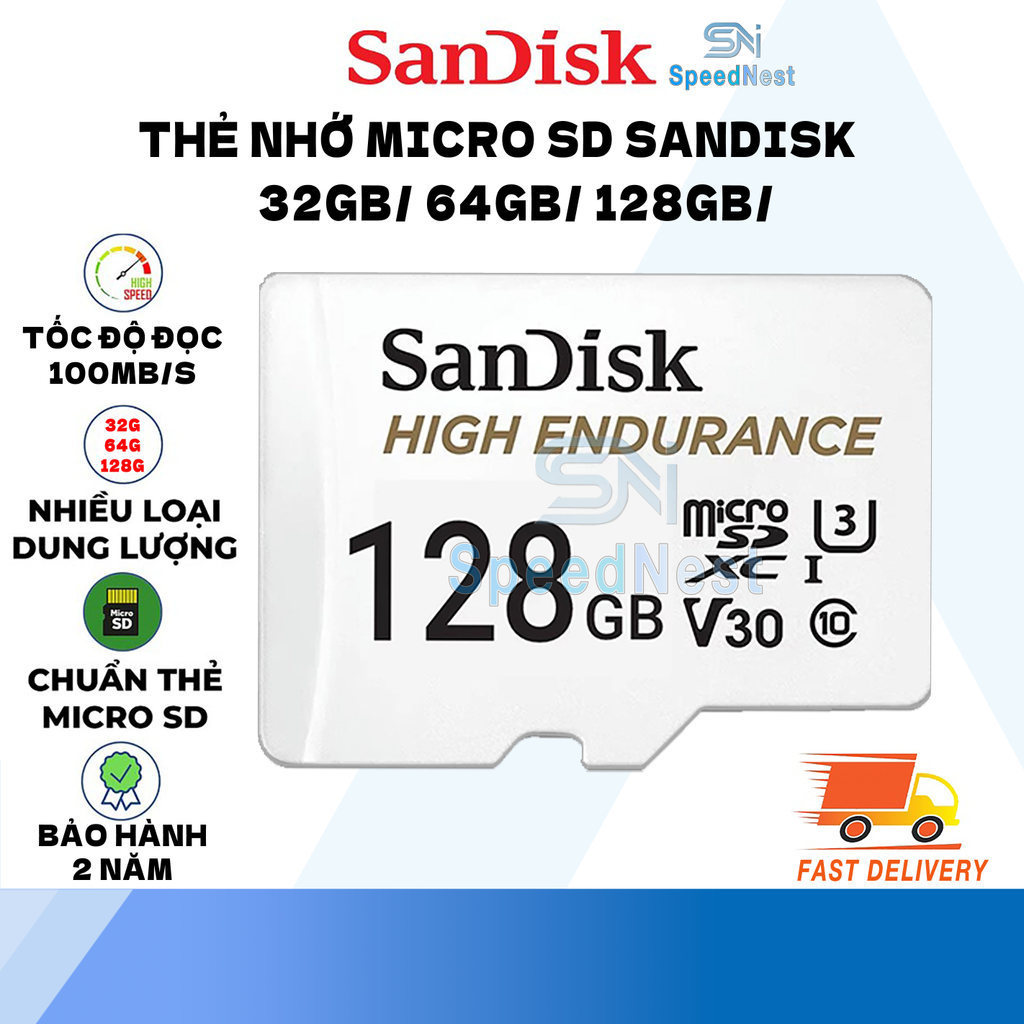 Thẻ nhớ SanDisk High Endurance microSDX SDSQQNR-GN6IA(32GB/64GB/128GB/512GB) - Bảo hành 24 tháng
