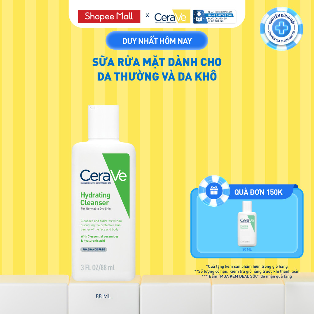 Sữa rửa mặt giúp làm sạch sâu dành cho da thường và da khô Cerave Hydrating Cleanser 88ML | BigBuy360 - bigbuy360.vn
