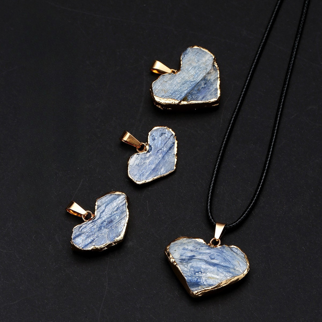 Mặt dây chuyền mạ vàng trái tim Kyanite tự nhiên Kyanite Đá thô diy Mặt dây chuyền Phụ kiện