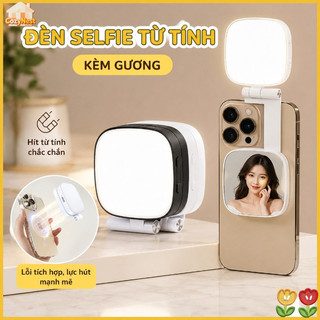 Đèn Selfie Từ Tính Kèm Gương 48LED CRI Cao Pin 850mAh Sạc Type-C Điều chỉnh sáng/màu Gắn MagSafe