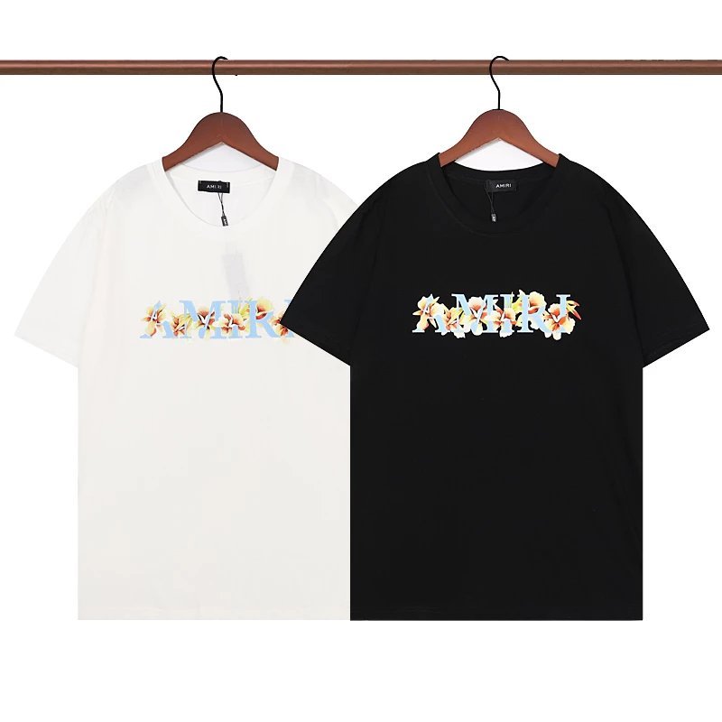 AMIRI K 22 Amiri HIBISCUS logo Hoa In Mã Trực Tiếp Tiêm Thủ Công Áo Thun Tay Ngắn