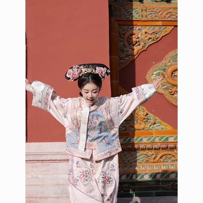 2026 Phong Cách Mới Nhà Thanh In Hình Cổ Trang Phục Nhà Thanh Nhà Yanji Trang Phục Công Chúa Cờ Rô T
