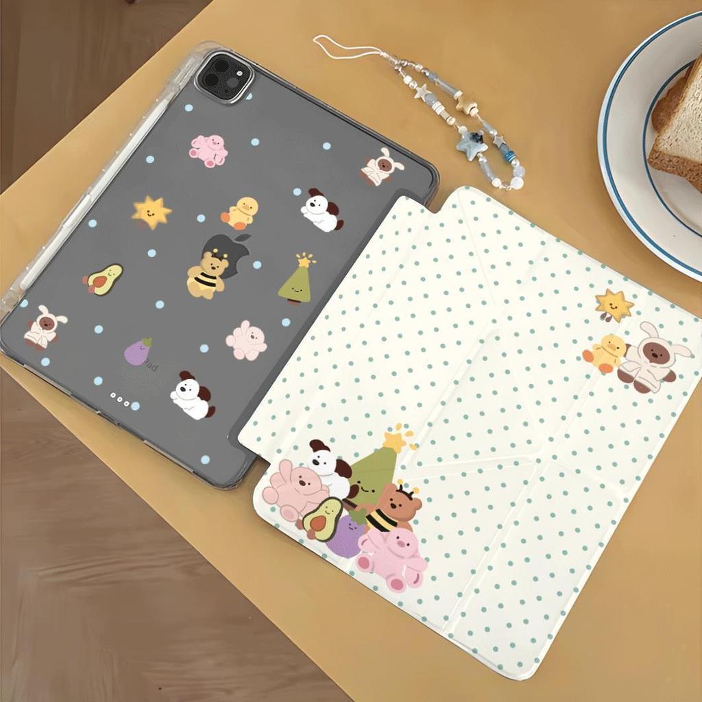 Vỏ ốp iPad Air7 11inch Mèo Trên Nệm Chấm Chấm Kiểu Gấp‑Y 3 Nếp Vỏ Bảo Vệ iPad