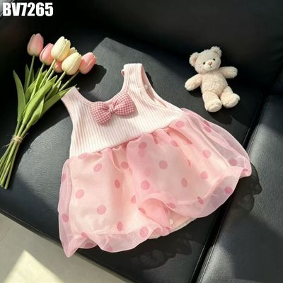 Body Váy Bé Gái Không Tay Phối Thun Gân Tùng Voan Chấm Bi Nơ Caro Ba Màu Pastel MINTSCLOSET BV7265