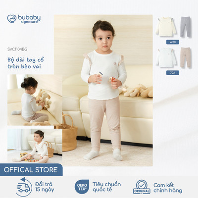 Bộ quần áo dài tay bèo vai BU Baby, bộ dài bé trai bé gái thu đông mặc nhà đi học ấm áp | SVC1104BG