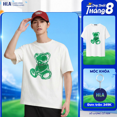 [GIẢM 50%] Áo thun nam tay ngắn HLA x ZOLA thêu hoạt hình form rộng, mát lạnh & co giãn