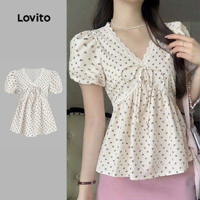 (New Arrival) Lovito Áo kiểu nữ ren hoa phong cách thường ngày mùa xuân/hè LK4ED2558