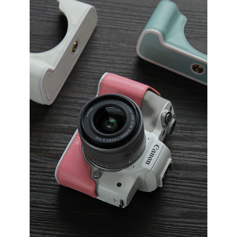 Thích hợp cho hộp đựng máy ảnh Canon M50ii Đế da eos m50 thế hệ thứ 2 Twill Half Case Túi đựng máy ả
