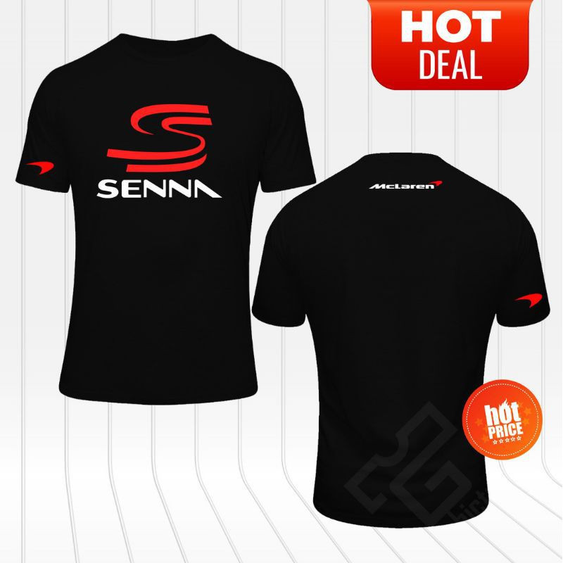 Áo thun MỚI Cotton 210 GSM Mclaren Senna Logo Cổ Tròn SS Tay Ngắn Unisex Hàng Có Sẵn