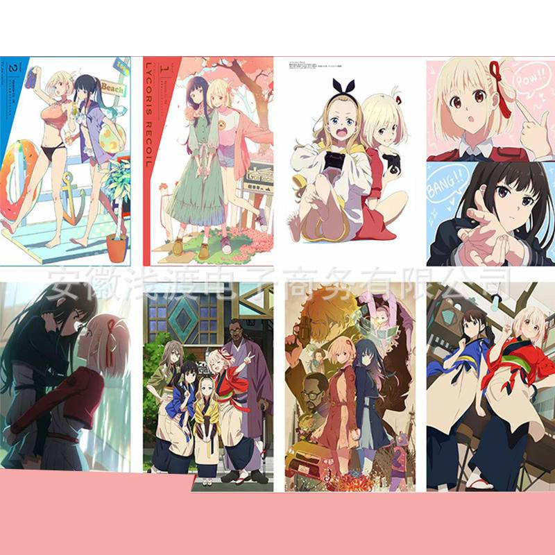 Set 8 Tấm Poster Vải Canvas Treo Tường Trang Trí Phòng Khách / Phòng Ngủ Hình Lycoris Recoil Chisato