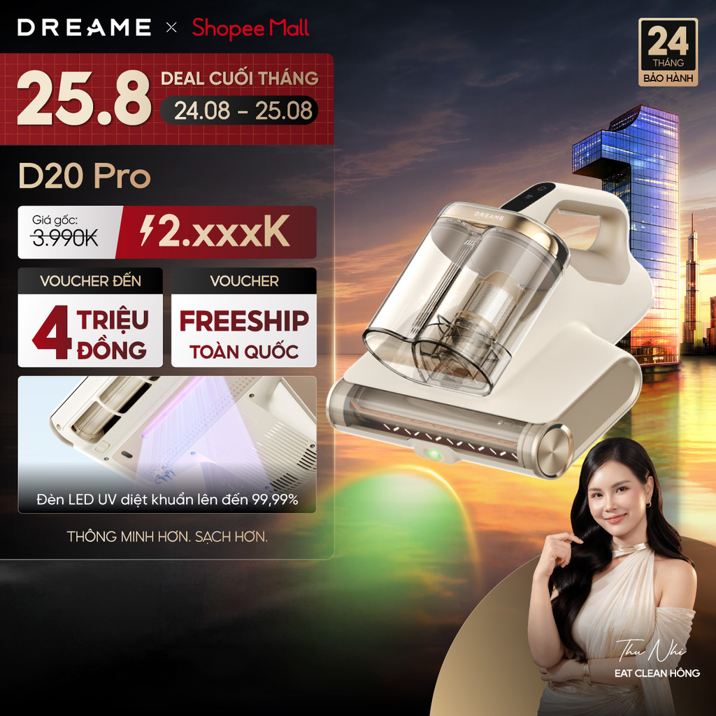 Dreame D20 Pro/ D20 Aura Máy hút bụi giường nệm | công suất định mức 520W | Diệt khuẩn LED UV đến 99