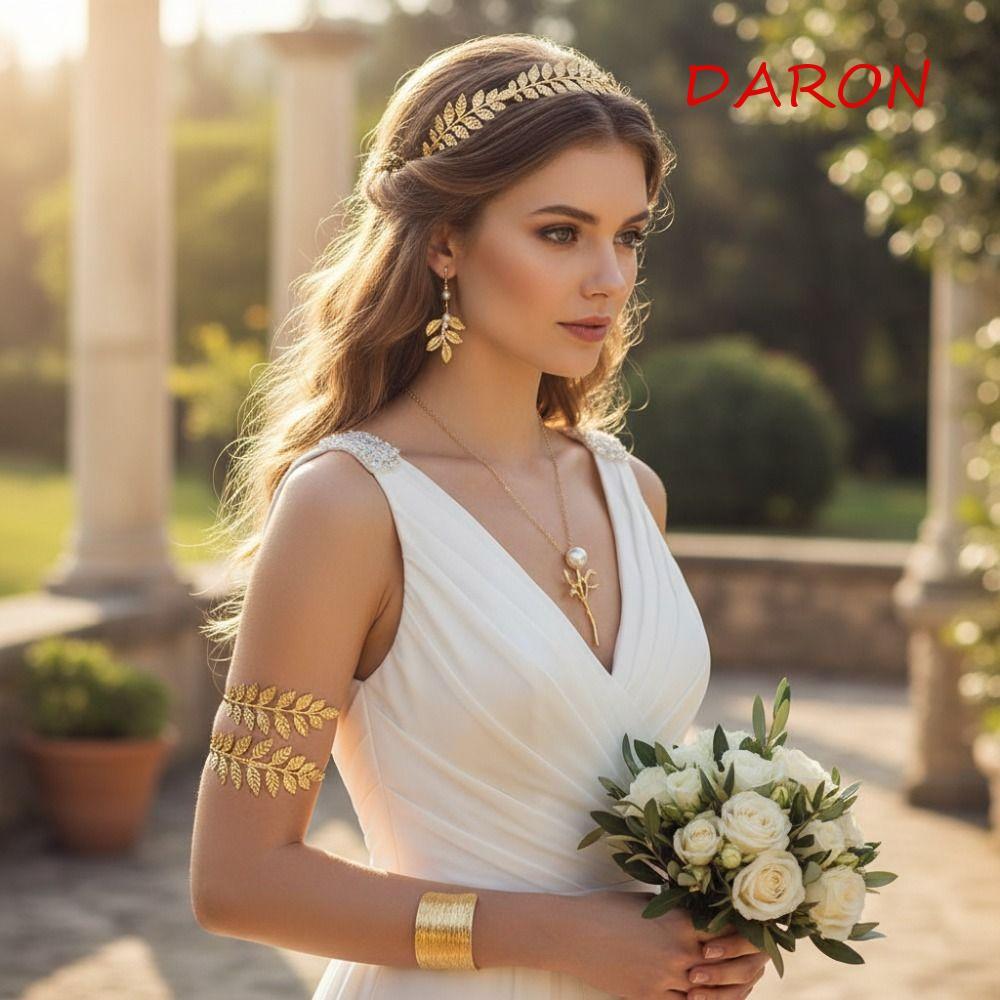 DARON Nữ Thần Hy Lạp Trang Sức Tóc, Bông Tai Cô Dâu Thiết Kế Lá Bộ Trang Sức Cưới Nữ, Quà Tặng Trang