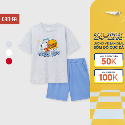 Bộ quần áo bé trai CANIFA đồ bộ hè chất liệu 100% cotton mềm mịn mát chuẩn OEKO-TEX 2LS26S001