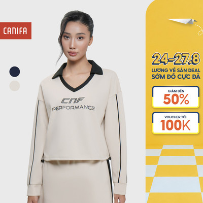 Áo polo nữ CANIFA cổ V dài tay in họa tiết 6TP25W003