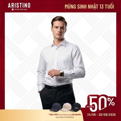 Áo sơ mi trắng nam dài tay ARISTINO , thanh lịch, phom Regular fit dáng suông vừa dễ mặc - ALSR25