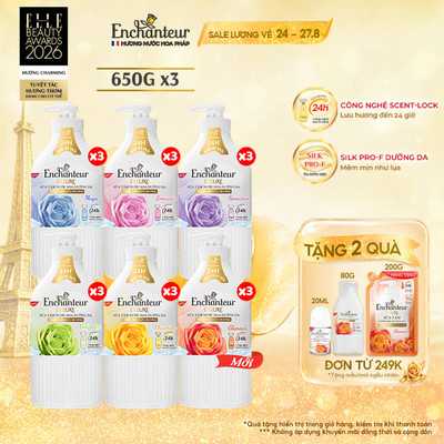 Combo 3 Sữa tắm nước hoa dưỡng da Enchanteur 650g (5 mùi)