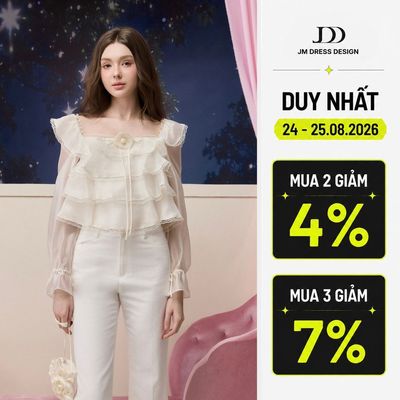 Áo Kiểu Dài Tay 4 ầng 2T53.2607, Áo Kiểu Nữ Cổ Vuông Dài Tay Tầng Xòe Thanh Lịch, Áo Tơ Nữ Thanh Lịch Bèo Tầng By JM