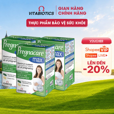 Bộ 3 TPBVSK Vitabiotics PREGNACARE MAX chứa Canxi, Sắt, 5-MTHF, DHA, Cho Phụ Nữ Mang Thai & Cho Con Bú, 84 viên