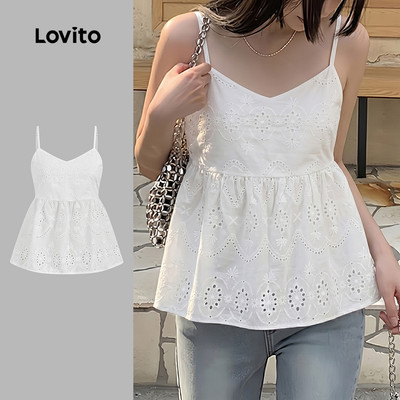 Lovito Kỳ nghỉ Áo Trắng Nữ Mùa Xuân/Hè Đục Lỗ Thêu Mắt Lưới LK4LD2627