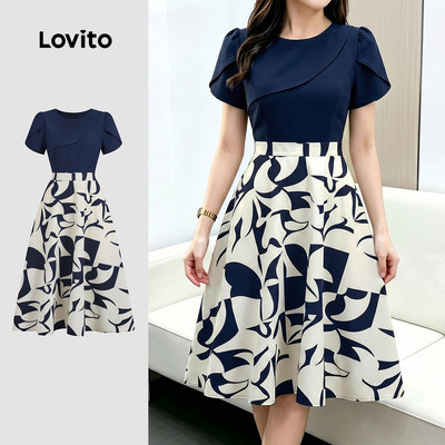 (New Arrival) Lovito Đầm Nữ Thanh Lịch Họa Tiết Đầm Đi Làm/Đi Chơi Mùa Xuân/Hè L195AD316