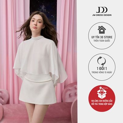 Áo Kiểu Cổ Bẻ Trùm Vai 2T54.2607. Áo Kiểu Chiffon Nữ Phối Choàng Phủ Vai Thanh Lịch Công Sở, Thời Trang Thiết Kế Bởi JM