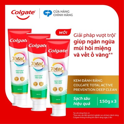 Bộ 3 kem đánh răng Colgate Total sạch sâu hiệu quả, ngăn hôi miệng và ố vàng 150g/ tuýp