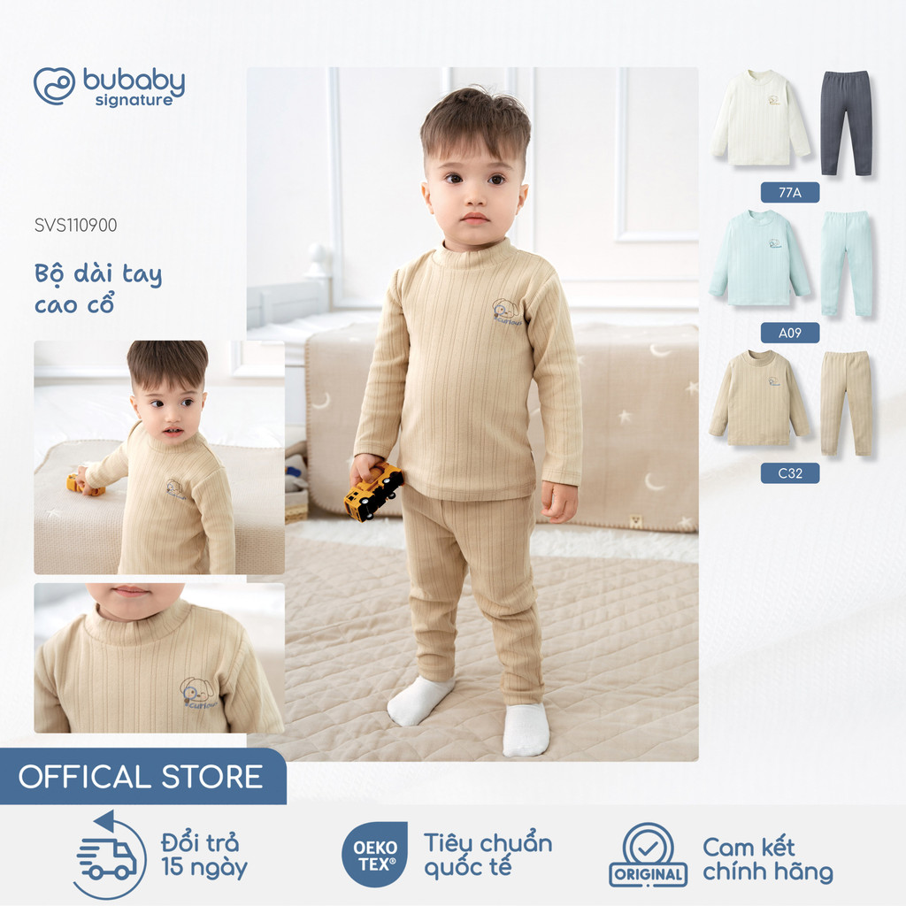 Bộ quần áo dài tay cao cổ BU Baby, bộ đồ ấm cho bé, bộ giữ nhiệt trẻ em từ 1 đến 5 tuổi | SVS110900