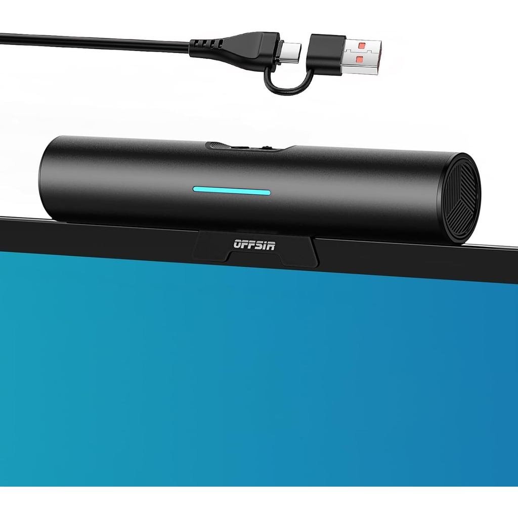 Computer Speakers for Desktop PC Monitor, USB or Type C Plug-in Soundbar, Clip-On Speaker, Wired Lap