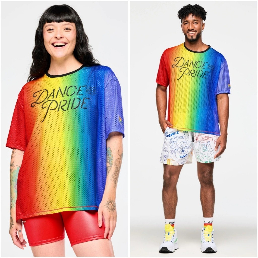 Zumba Wear Mới Zumba Out Lưới Lớn Nam Nữ Cầu Vồng Cổ Tròn Tay Ngắn T-sh