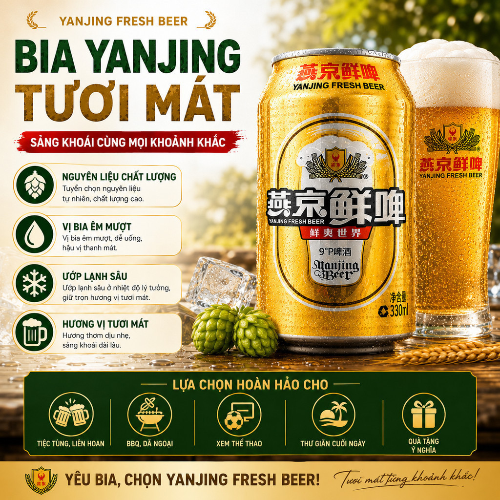 Bia Yến Kinh Yanjing 330ml Thùng 24 Lon Fresh Beer Bia Tươi Trung Quốc Dùng Lạnh Tiện Dụng