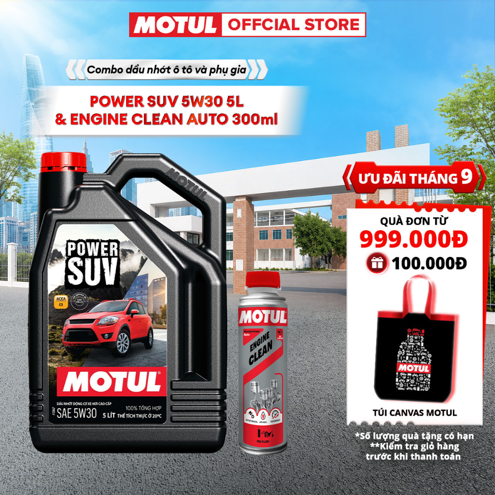 Combo Dầu nhớt xe ô tô MOTUL POWER SUV 5W30 5L và Phụ gia vệ sinh động cơ xe ô tô - ENGINE CLEAN AUT