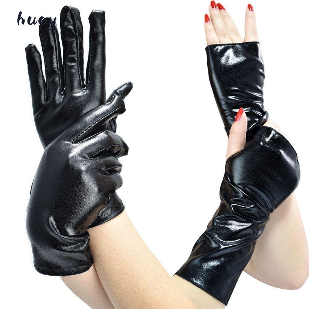 HUAYU Găng Tay Đen Gothic PU Mittes Gothic Punk Dress Up