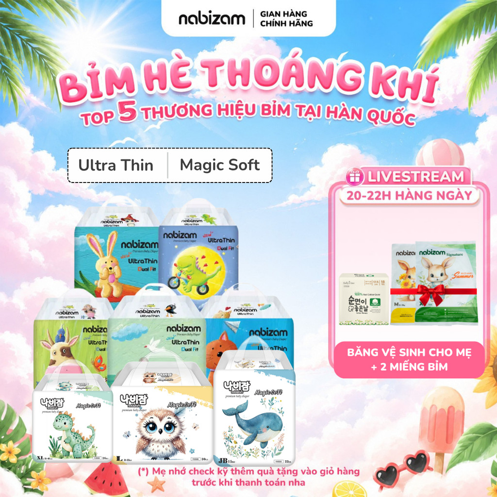 Combo 2 Tã/Bỉm Dán/Quần NABIZAM Êm Mỏng Vượt Trội Chống Tràn Tối Đa Cho Bé Từ 3kg Đến 25kg 20-50 Miế