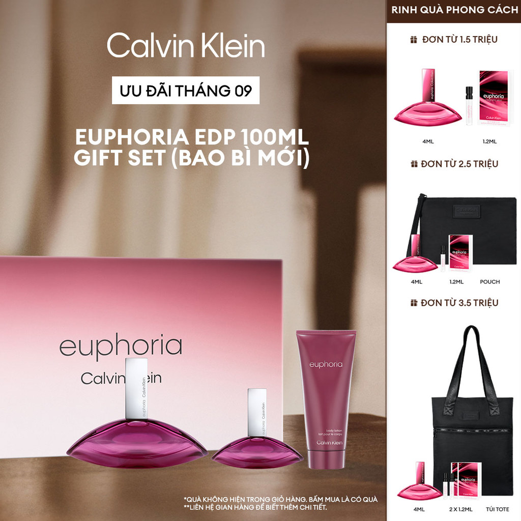 Bộ quà tặng Nước hoa Nữ Calvin Klein Euphoria EDP 100ml + 30ml + Body Lotion Gift Set