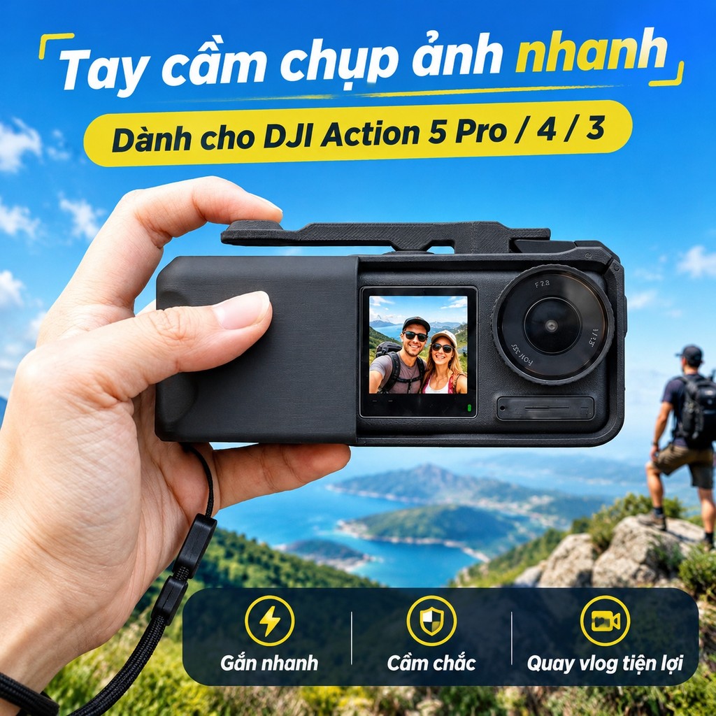 In 3D Street Grip Vlog Holder Combo Camera Grip Holder cho DJI Action 5 Pro / 4 / 3 Action Camera Gr