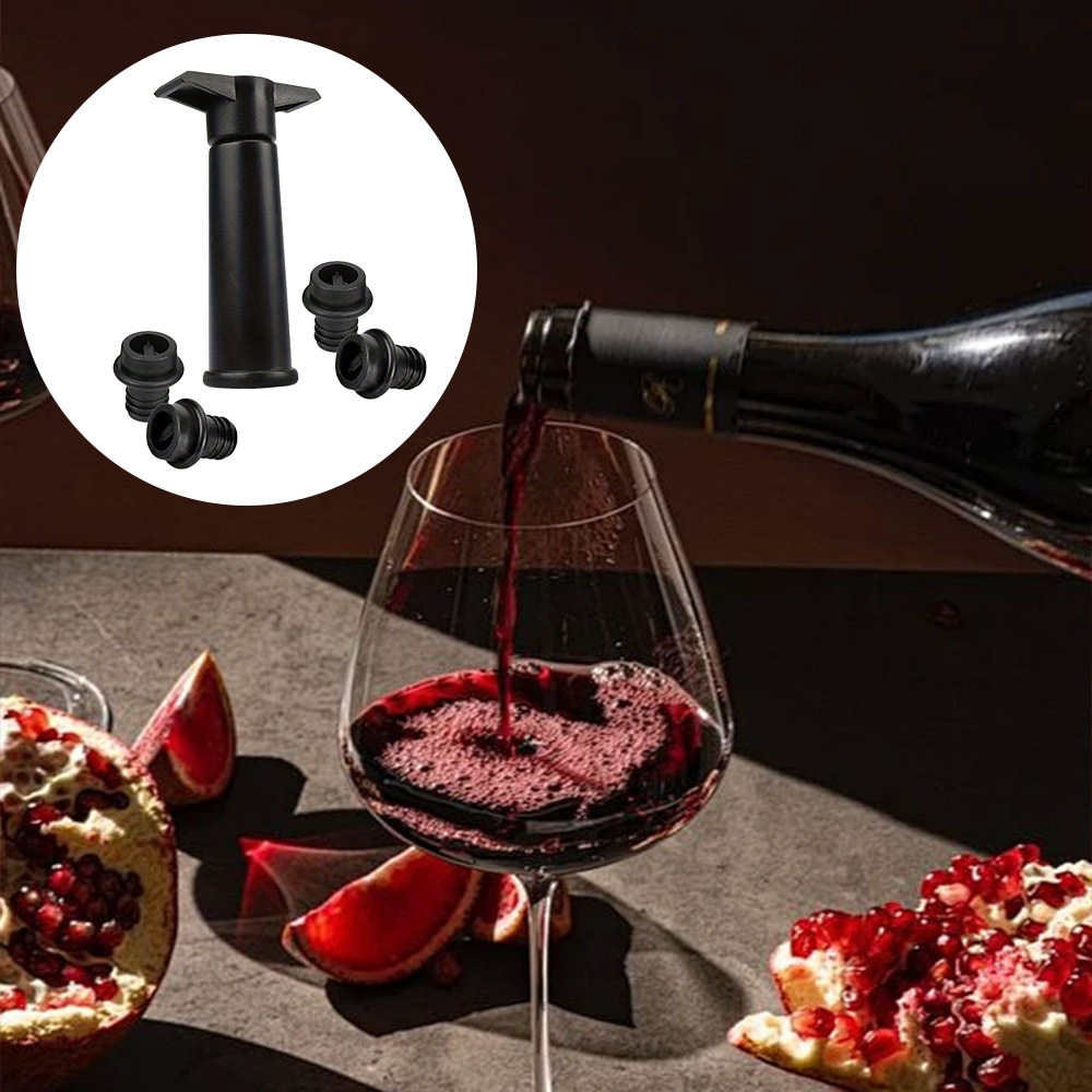 Wine Vacuum Sealer Pump Kit, Manual Wine Air Remover with Silicone Bottle Stoppers for Home Bar