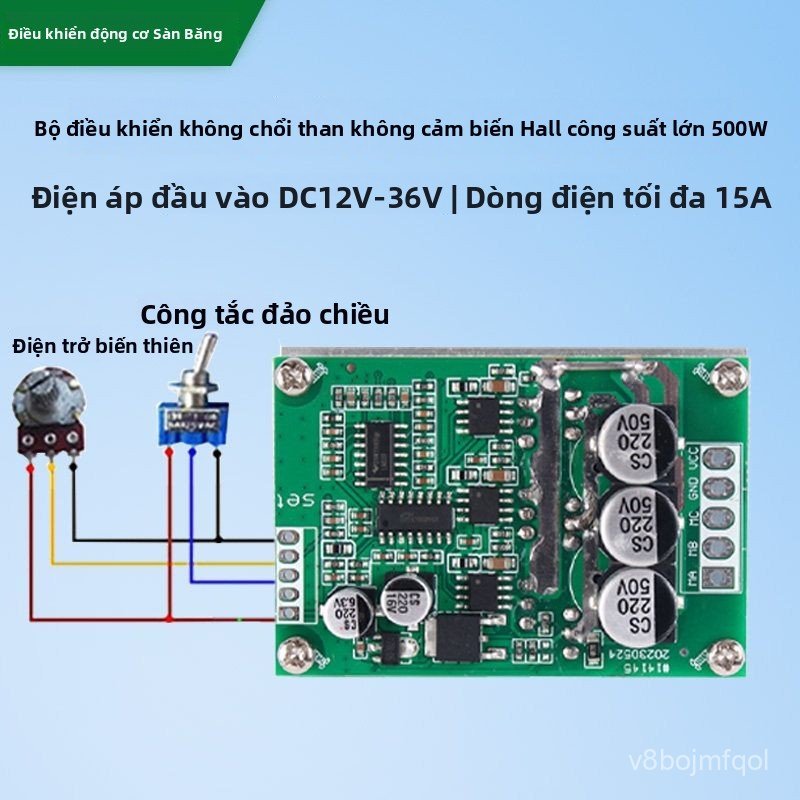 Bo mạch điều khiển động cơ không chổi than 500W không Hall đảo chiều điều tốc 12V 36V