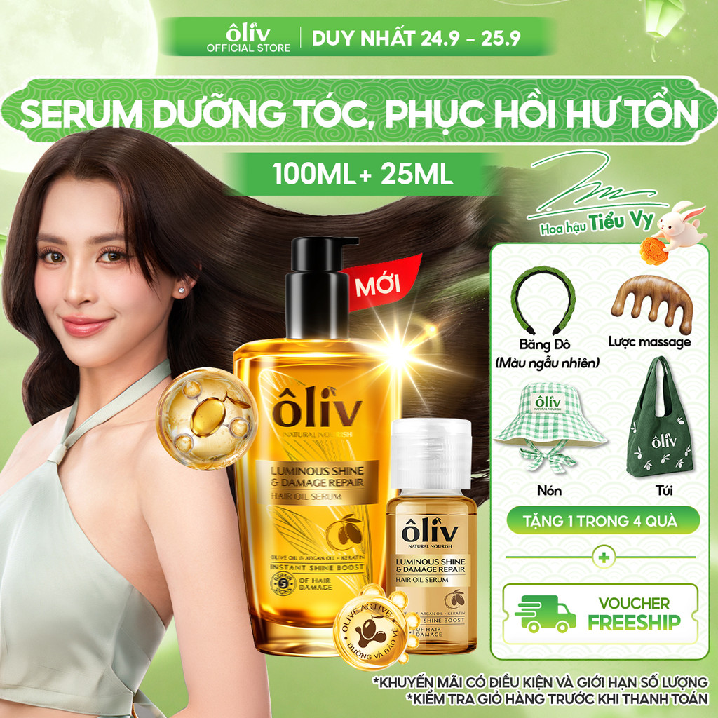[SẢN PHẨM MỚI RA MẮT] Combo 2 Serum Dầu Dưỡng Tóc Ôliv Bóng Mượt Tức Thì, Phục Hồi 5 Dấu Hiệu Hư Tổn 100ML + 25ML