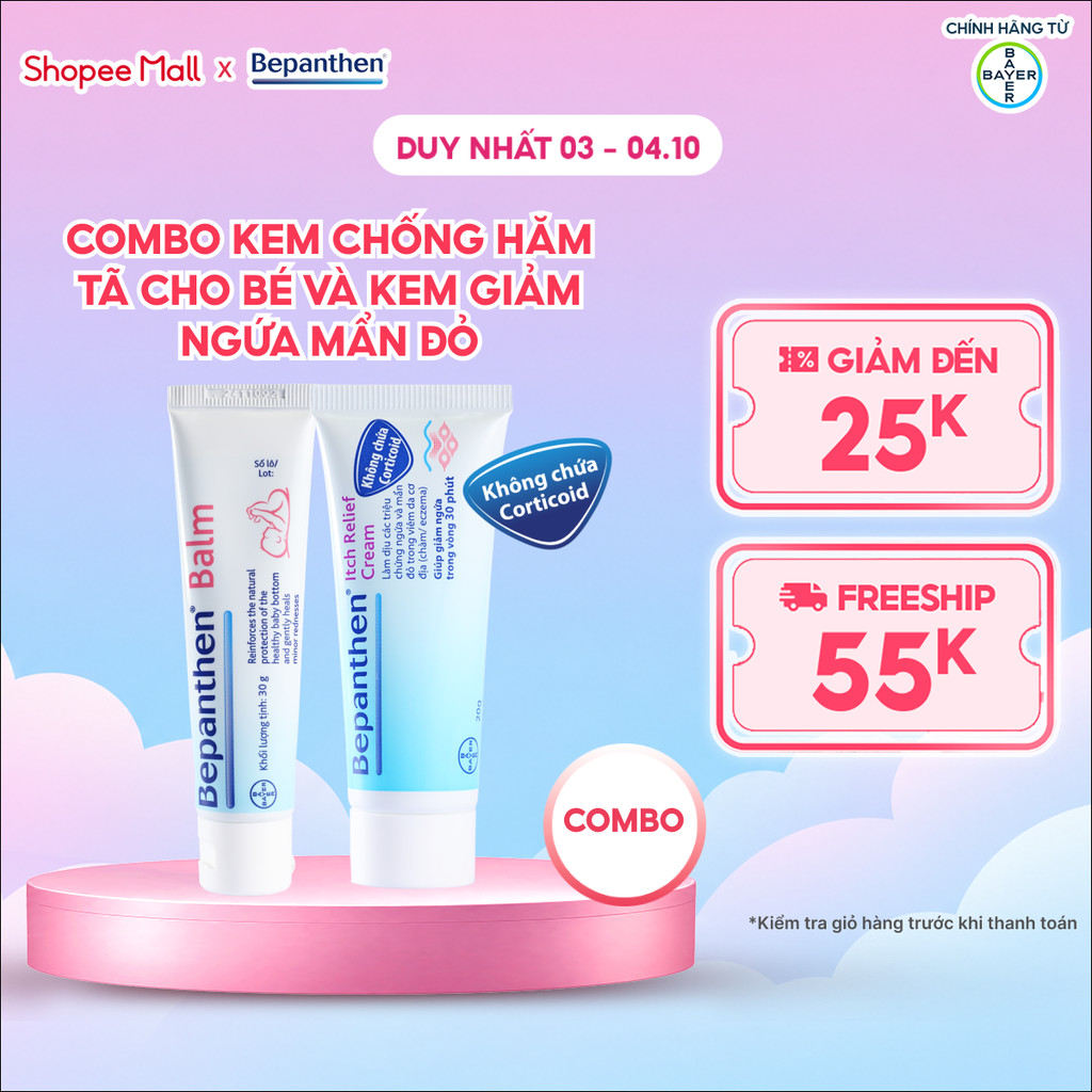 Combo Kem Chống Hăm BEPANTHEN Balm Dạng Kem Mỡ Tuýp 30G và Kem Giảm Ngứa BEPANTHEN Itch Relief Cream